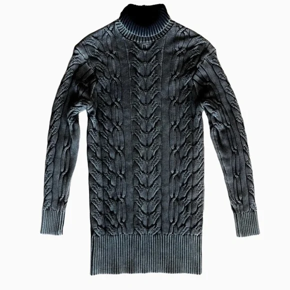 SER.O.YA Storme Cable Knit Sweater Dress XS Charcoal Gray Turtleneck Mini